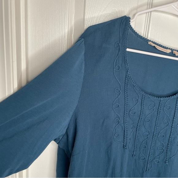 Soft Surroundings 100% Cotton Swirl Applique Long Sleeve Blouse in Blue 2X - Picture 5 of 11